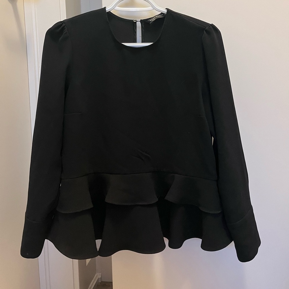 Zara Black Ruffle Blouse size xs